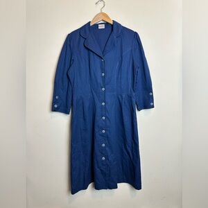 Vintage Action Line Women’s Nurses Dress Round Collar Button Up Padded Shoulders